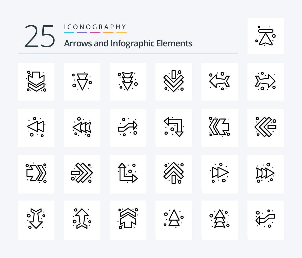 paquete de iconos de flecha de 25 líneas que incluye flechas. arriba a la izquierda. rebobinar. flechas bien vector