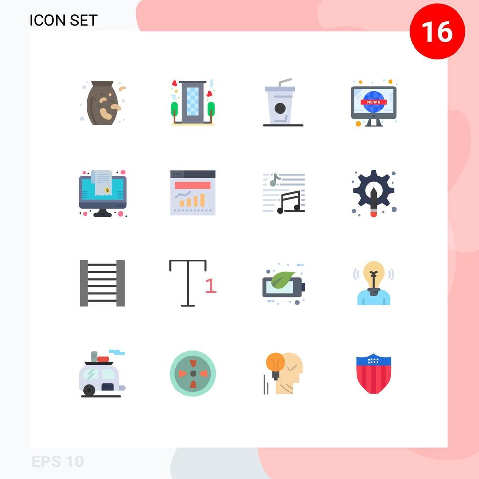 16 Creative Icons Modern Signs and Symbols of list bill beverage tv retro Editable Pack of Creative Vector Design Elements