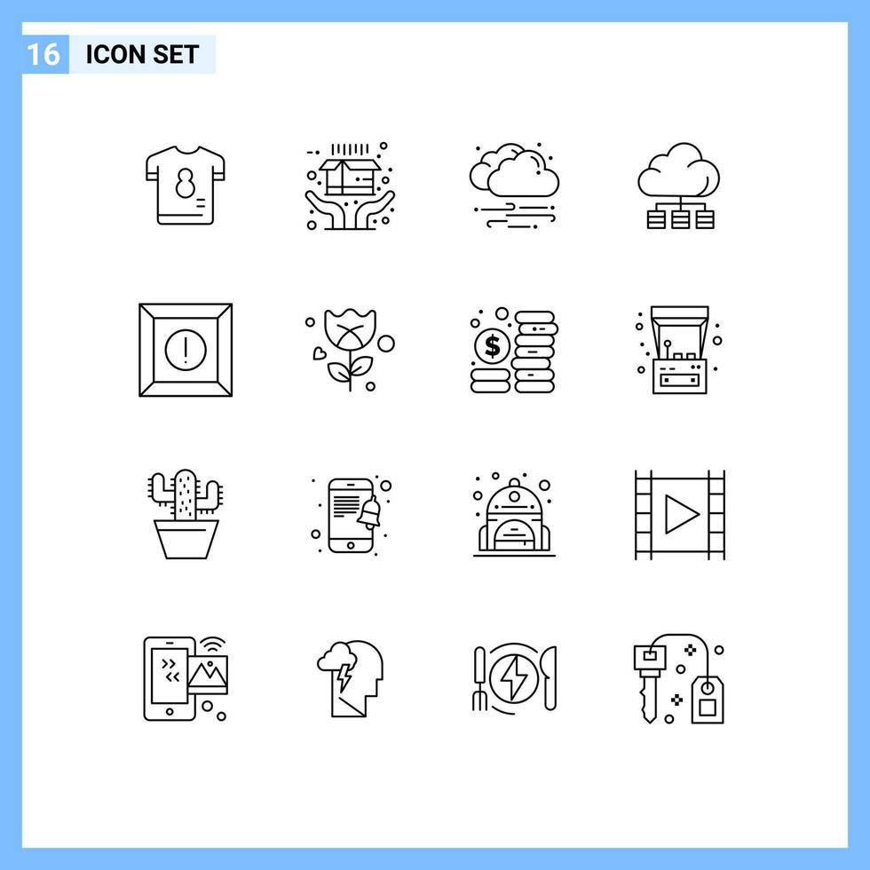 16 Universal Outline Signs Symbols of product technology weather storage cloud Editable Vector Design Elements