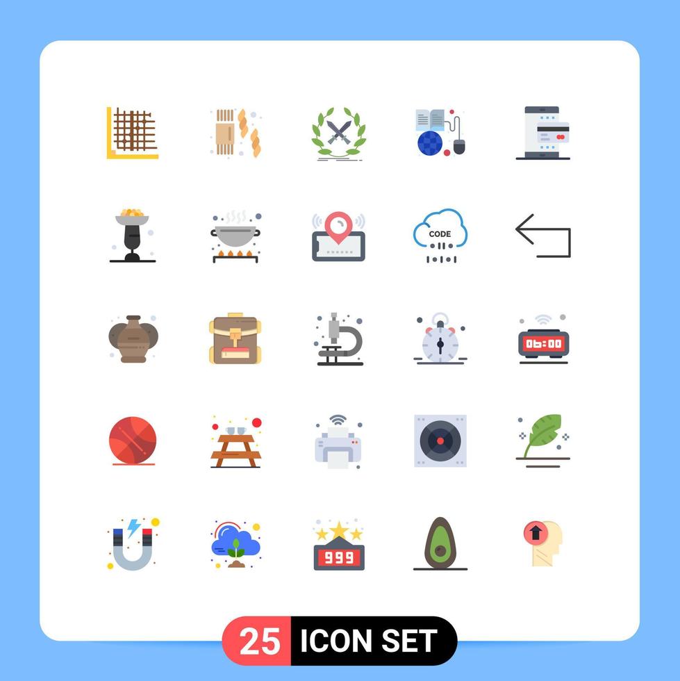 Pack of 25 Modern Flat Colors Signs and Symbols for Web Print Media such as globe online battle education swords Editable Vector Design Elements