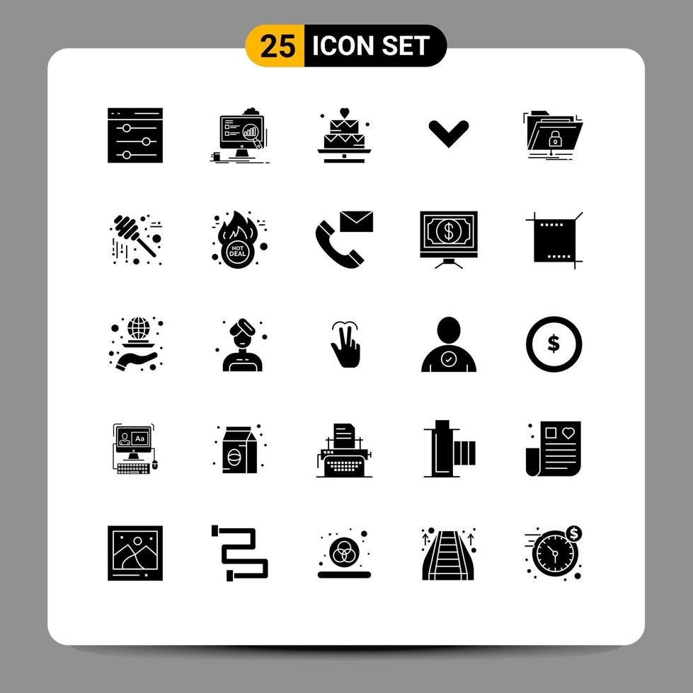 25 User Interface Solid Glyph Pack of modern Signs and Symbols of encryption direction statistics arrows valentine Editable Vector Design Elements