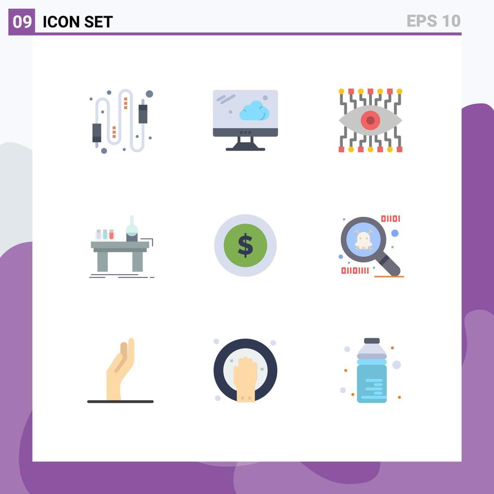 Set of 9 Modern UI Icons Symbols Signs for badge production eye laboratory chemistry Editable Vector Design Elements