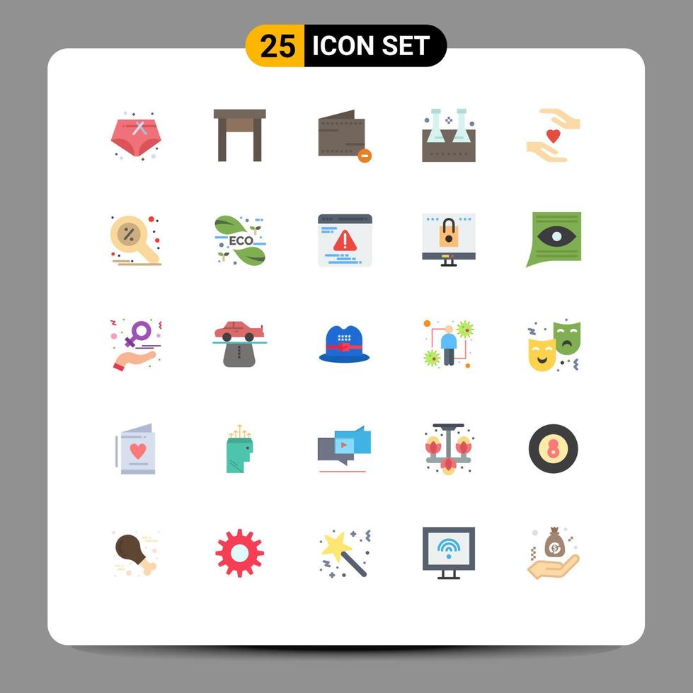 Flat Color Pack of 25 Universal Symbols of hands test tube e lab glassware erlenmeyer flask Editable Vector Design Elements