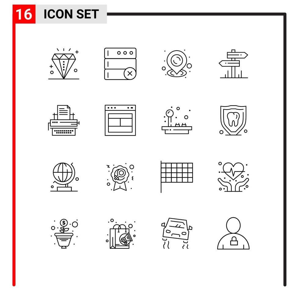 Universal Icon Symbols Group of 16 Modern Outlines of keys letter pin typewriter motel Editable Vector Design Elements