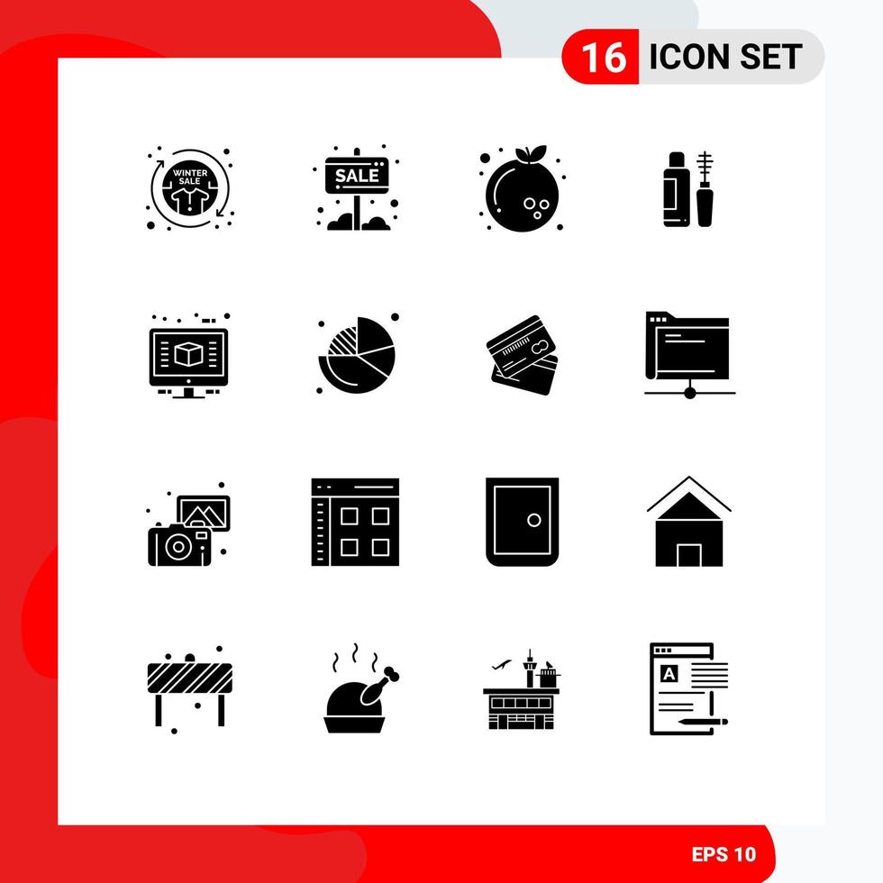 User Interface Pack of 16 Basic Solid Glyphs of bottle shade sale board maskara orange Editable Vector Design Elements