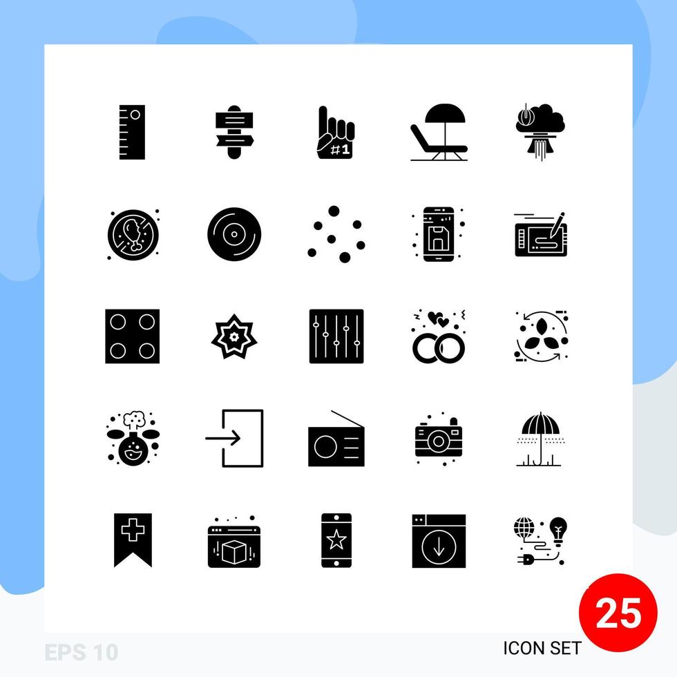 Modern Set of 25 Solid Glyphs and symbols such as no meat special sport nuclear bomb Editable Vector Design Elements