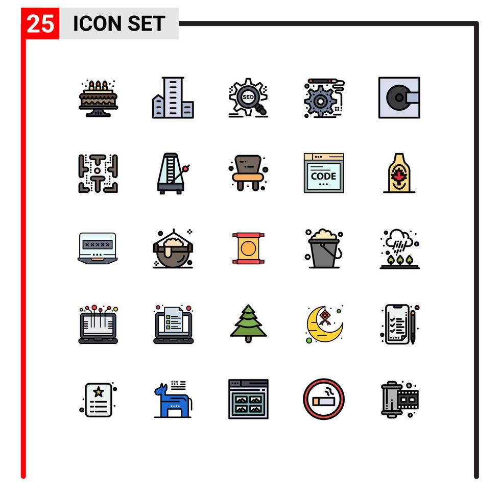 Pack of 25 creative Filled line Flat Colors of electronics engineering search development setting Editable Vector Design Elements