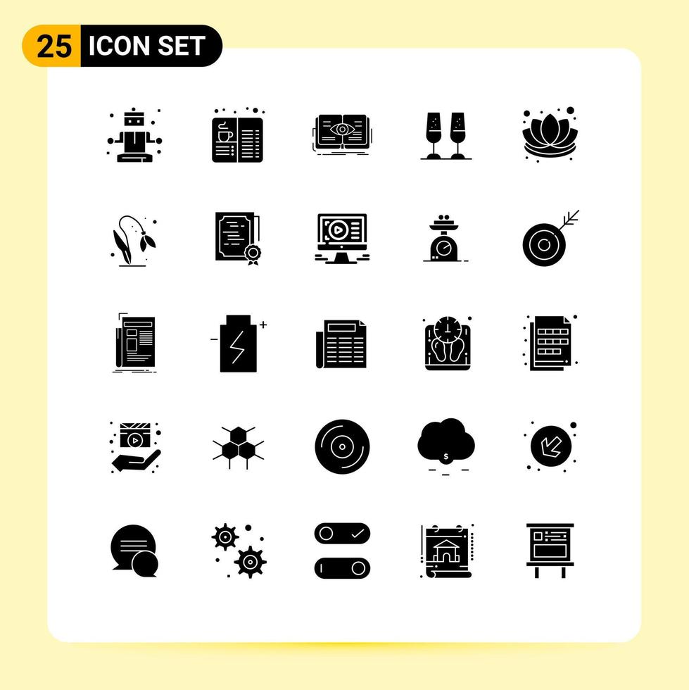 25 Universal Solid Glyphs Set for Web and Mobile Applications chinese cheers knowledge champagne glasses growth Editable Vector Design Elements