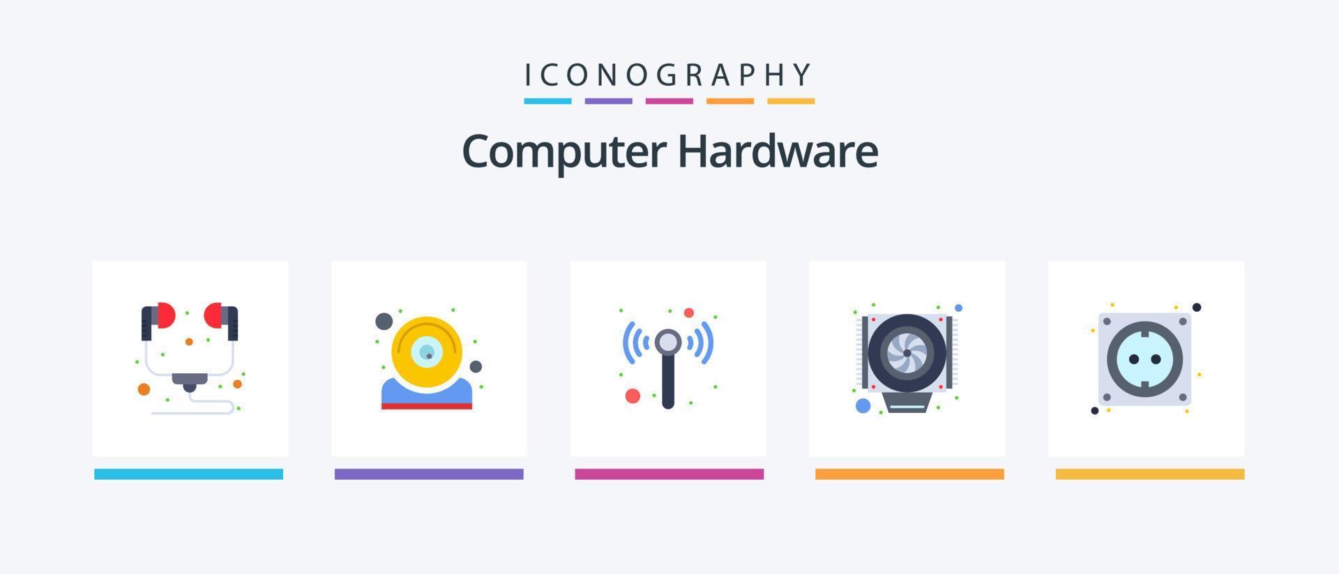 Computer Hardware Flat 5 Icon Pack Including stock. computer. technology. cable. cooler. Creative Icons Design vector