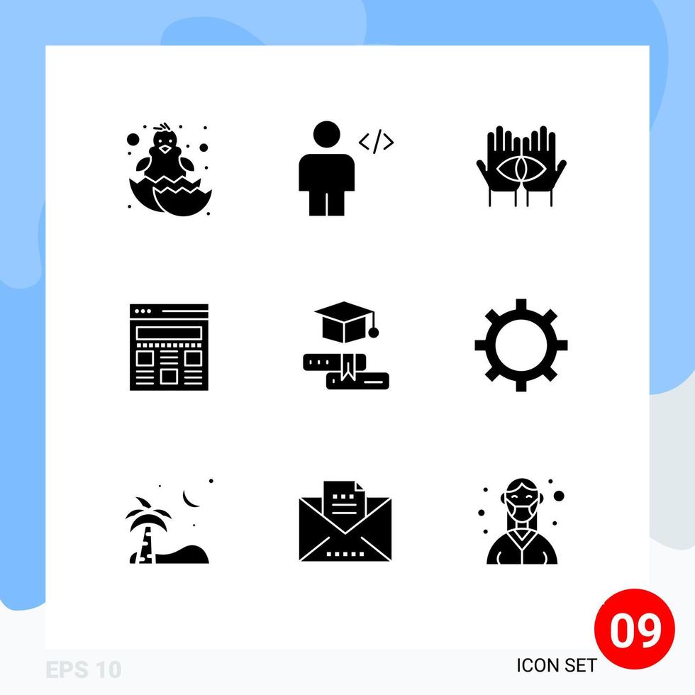 9 Thematic Vector Solid Glyphs and Editable Symbols of books web markup interface mystery Editable Vector Design Elements