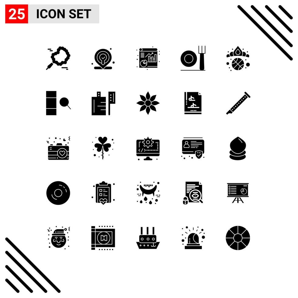 User Interface Pack of 25 Basic Solid Glyphs of data winner report king crown Editable Vector Design Elements