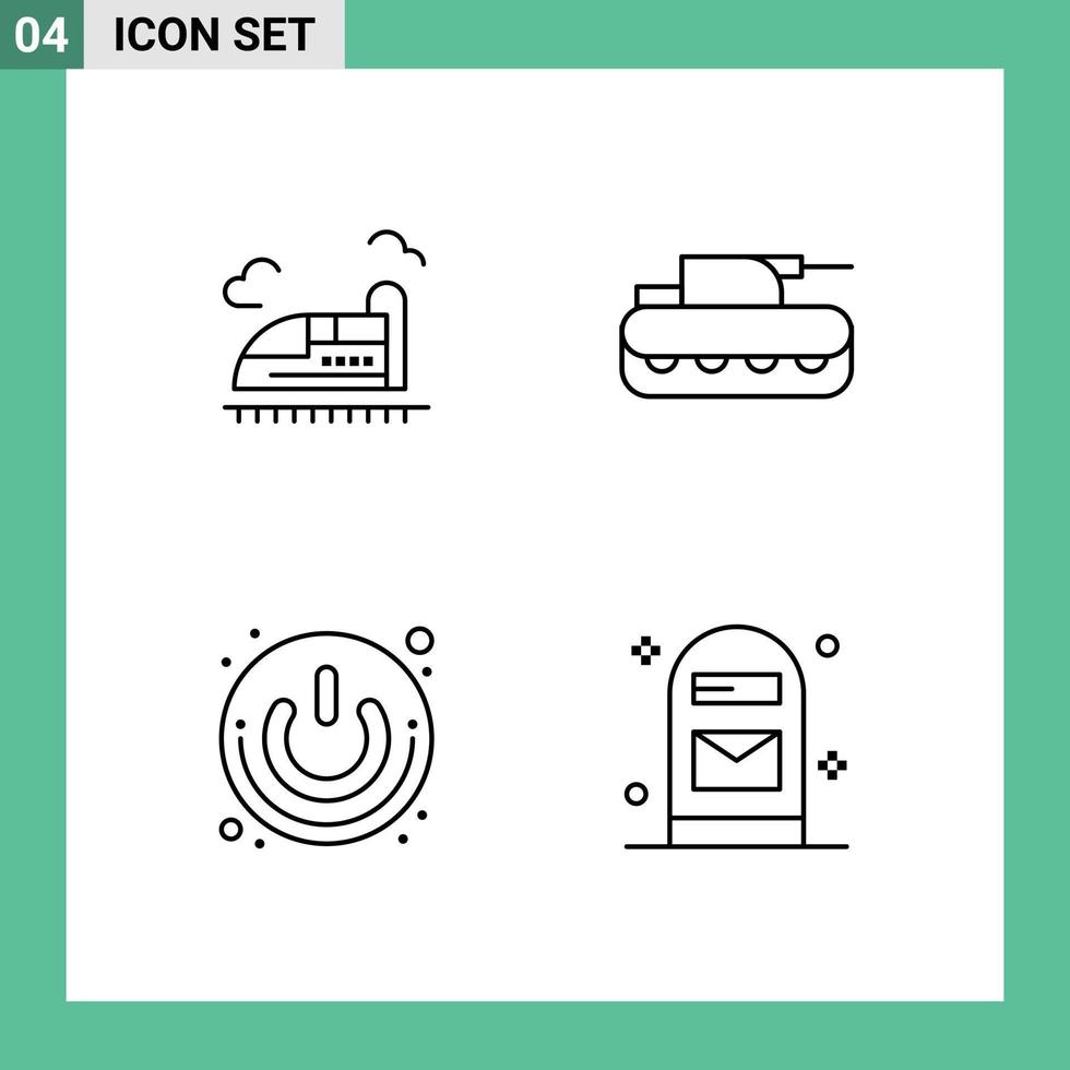 Set of 4 Vector Filledline Flat Colors on Grid for bullet power speed panzer shutdown Editable Vector Design Elements