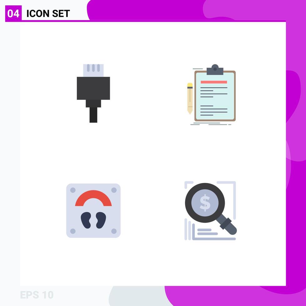 Modern Set of 4 Flat Icons Pictograph of cable scale contract done wellness Editable Vector Design Elements