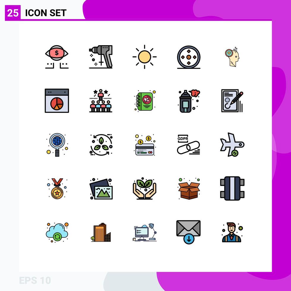 25 Universal Filled line Flat Colors Set for Web and Mobile Applications office like brightness user sports Editable Vector Design Elements