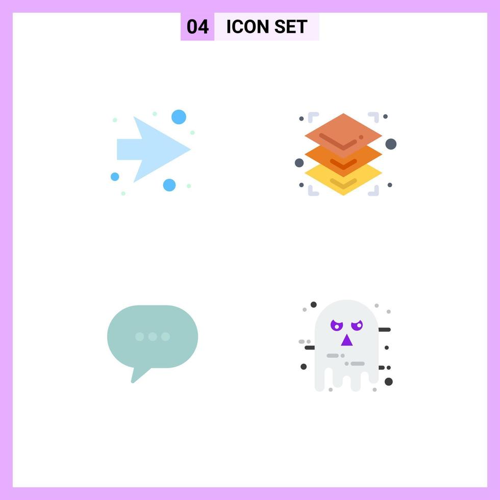 4 User Interface Flat Icon Pack of modern Signs and Symbols of arrow bubble height chat face Editable Vector Design Elements