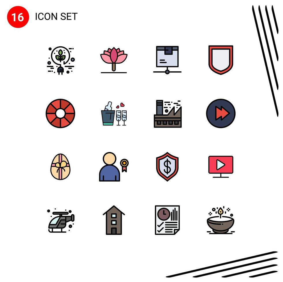 Modern Set of 16 Flat Color Filled Lines and symbols such as wheel holiday logistic shield protection Editable Creative Vector Design Elements