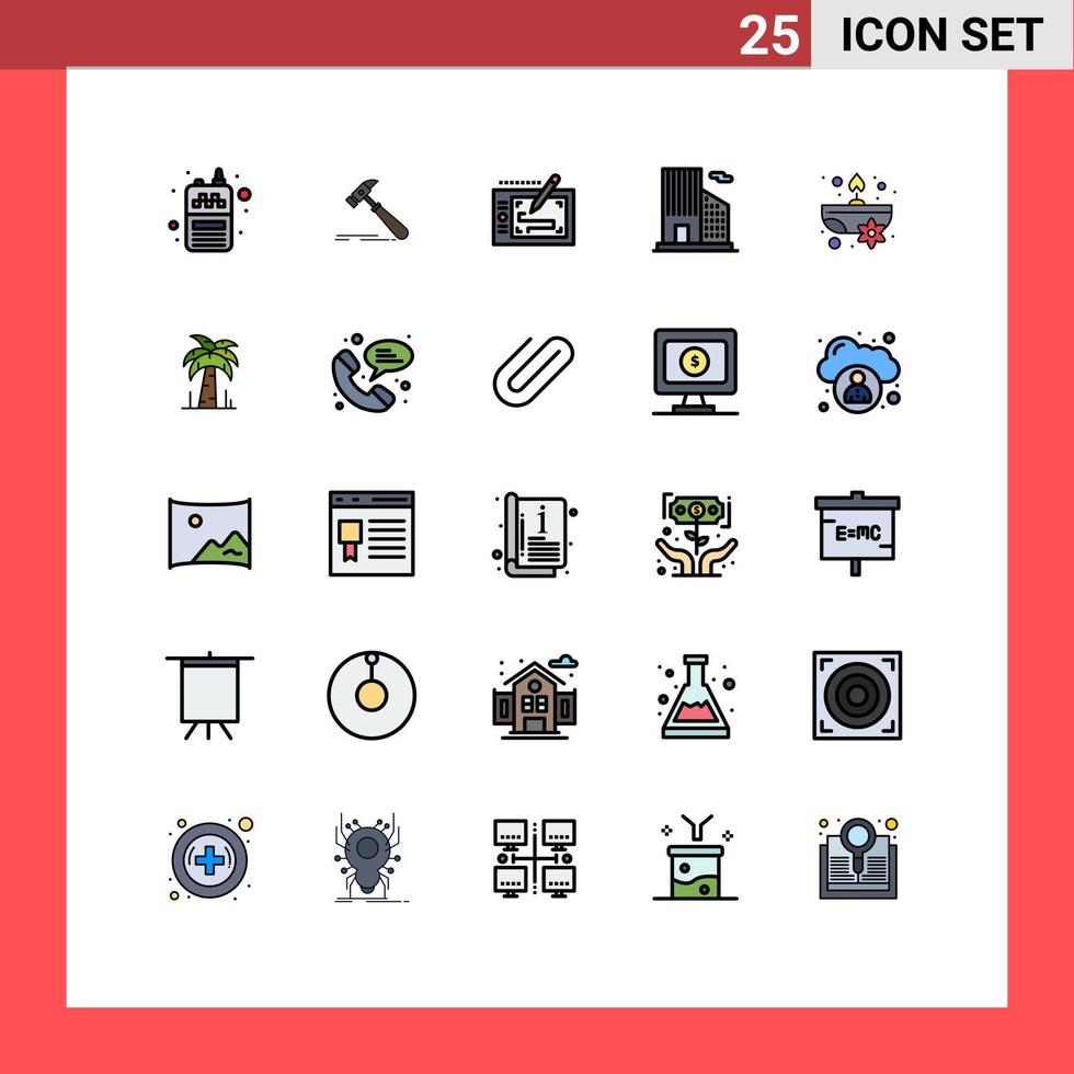 Set of 25 Modern UI Icons Symbols Signs for candle real estate carpenter office layout Editable Vector Design Elements