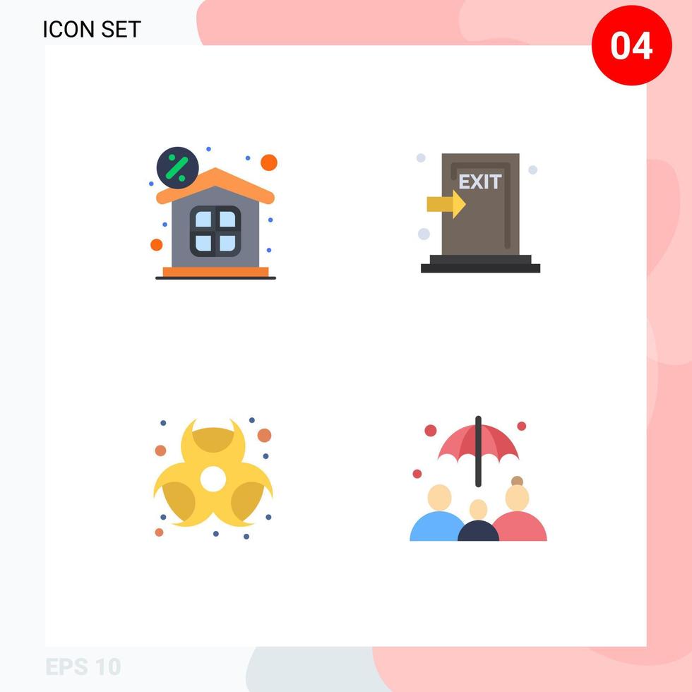 Group of 4 Modern Flat Icons Set for discount chemical property evacuate chemical Editable Vector Design Elements