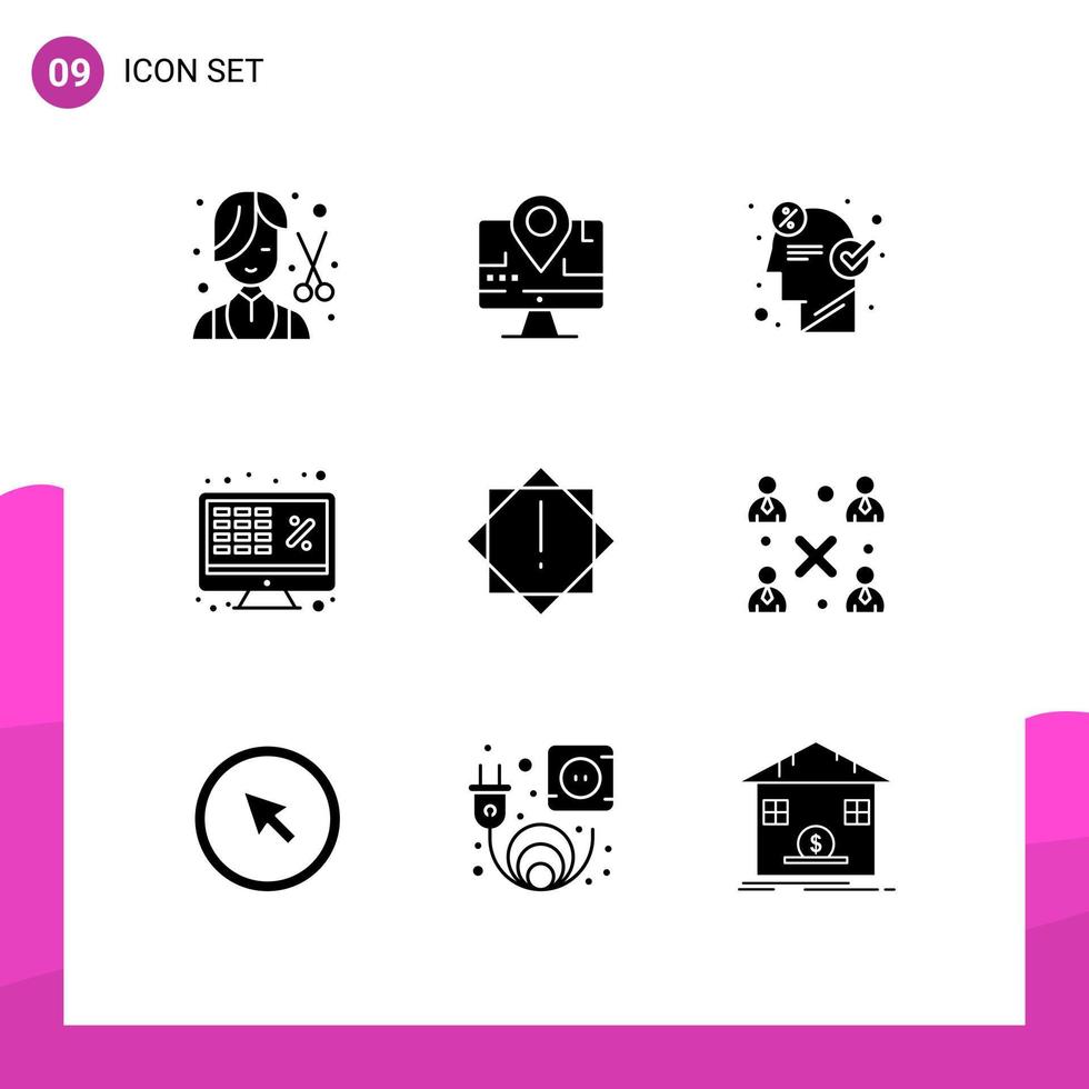 Pack of 9 Modern Solid Glyphs Signs and Symbols for Web Print Media such as laptop excel education business idea Editable Vector Design Elements