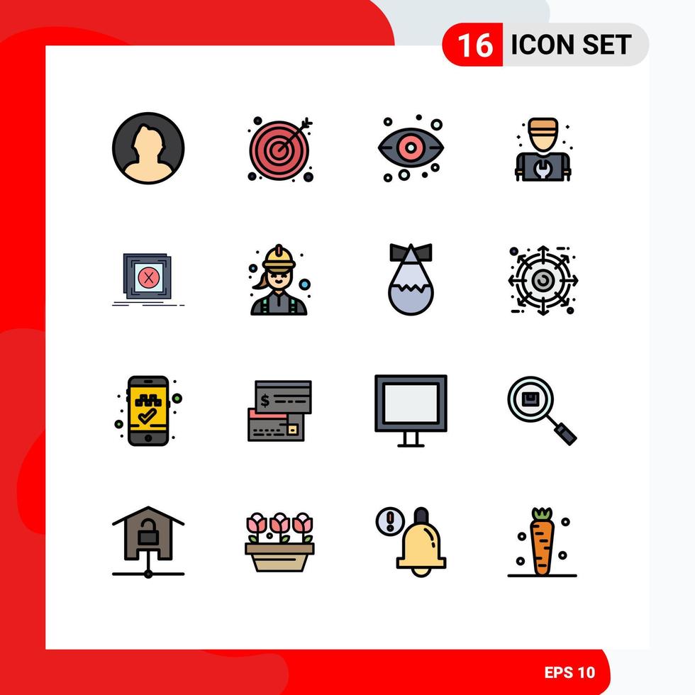 16 Universal Flat Color Filled Line Signs Symbols of message error server repair mechanic Editable Creative Vector Design Elements