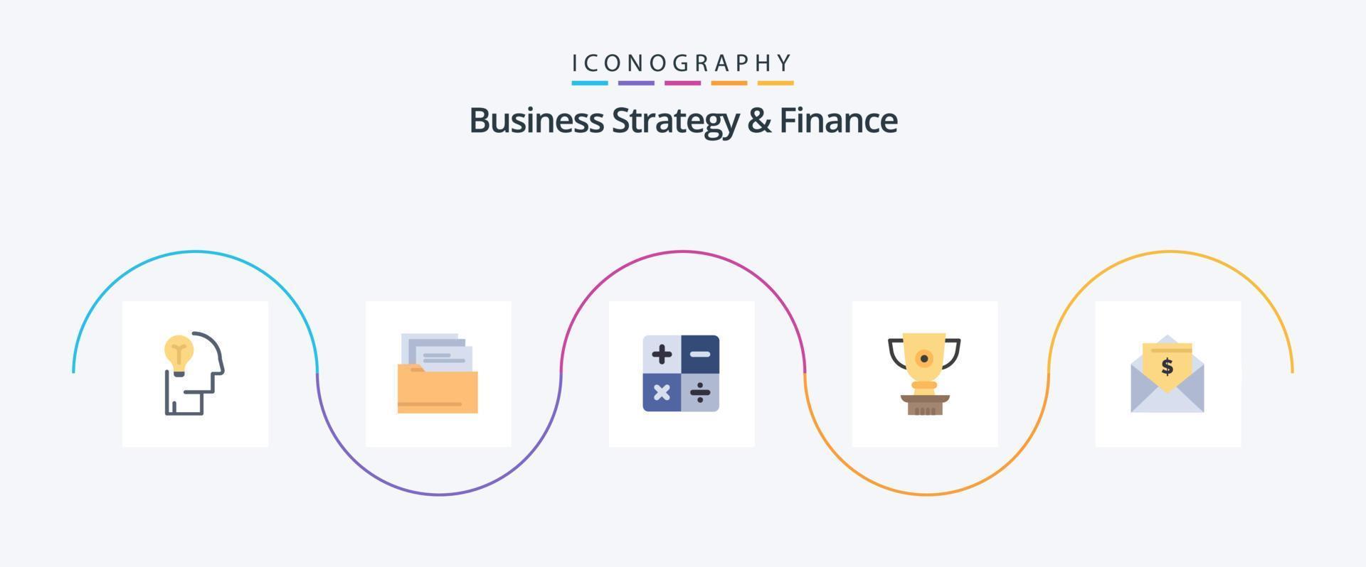 Business Strategy And Finance Flat 5 Icon Pack Including money. reward. calculate. achievement. award vector
