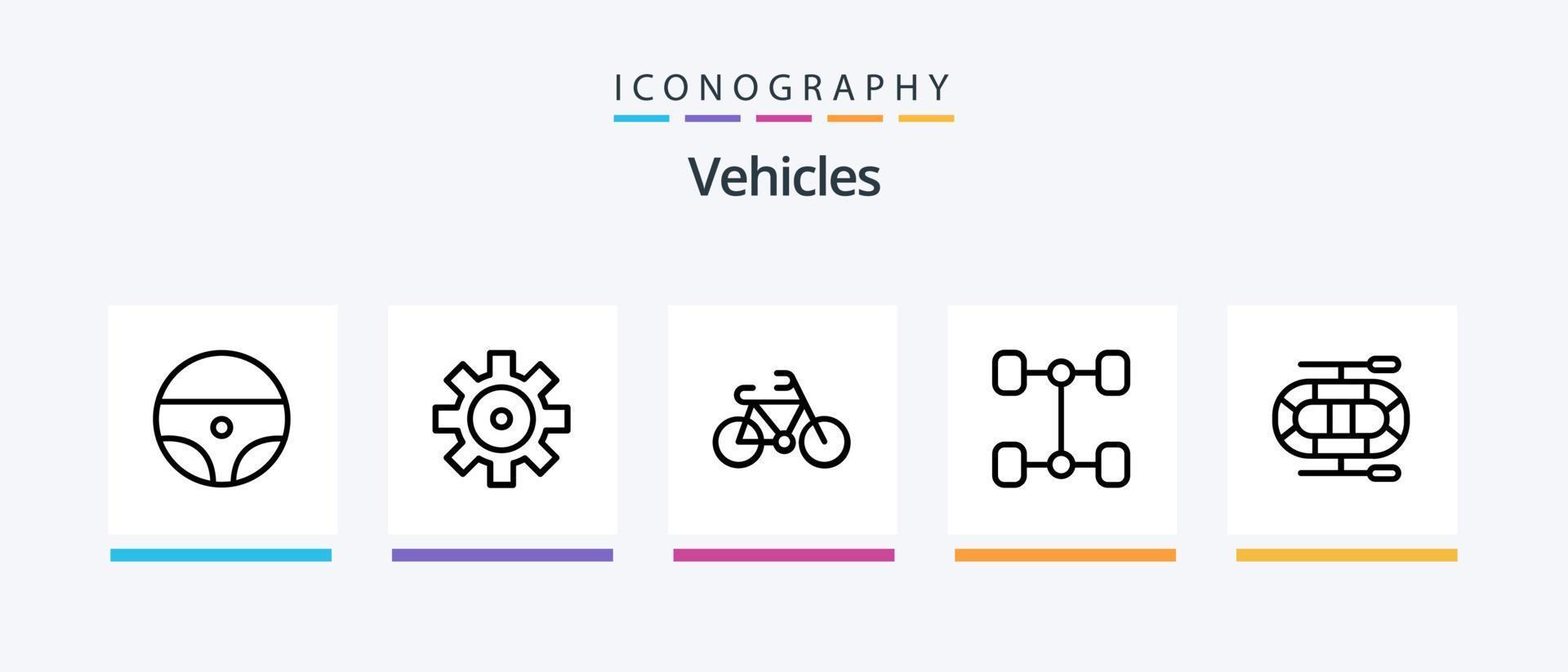 paquete de iconos de la línea 5 de vehículos que incluye. circo. vehículo. viejo. diseño de iconos creativos vector