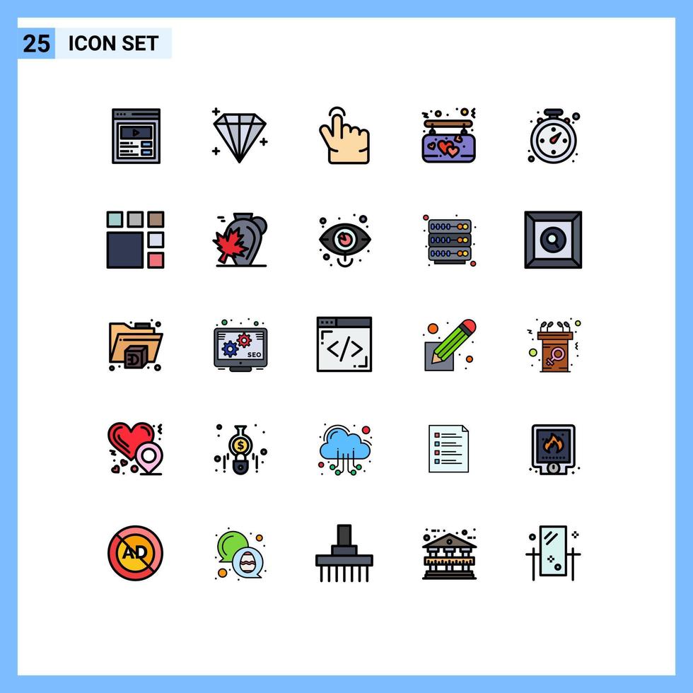 Group of 25 Modern Filled line Flat Colors Set for editing navigation gesture compass hanging Editable Vector Design Elements