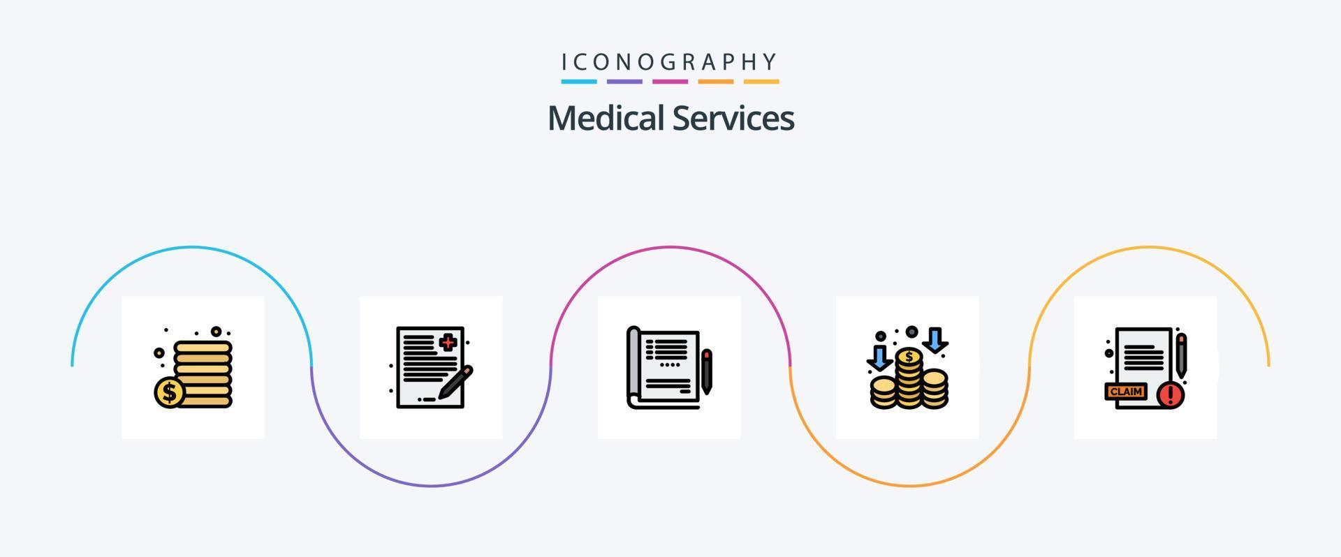 Medical Services Line Filled Flat 5 Icon Pack Including . report. healthcare. medical. income vector