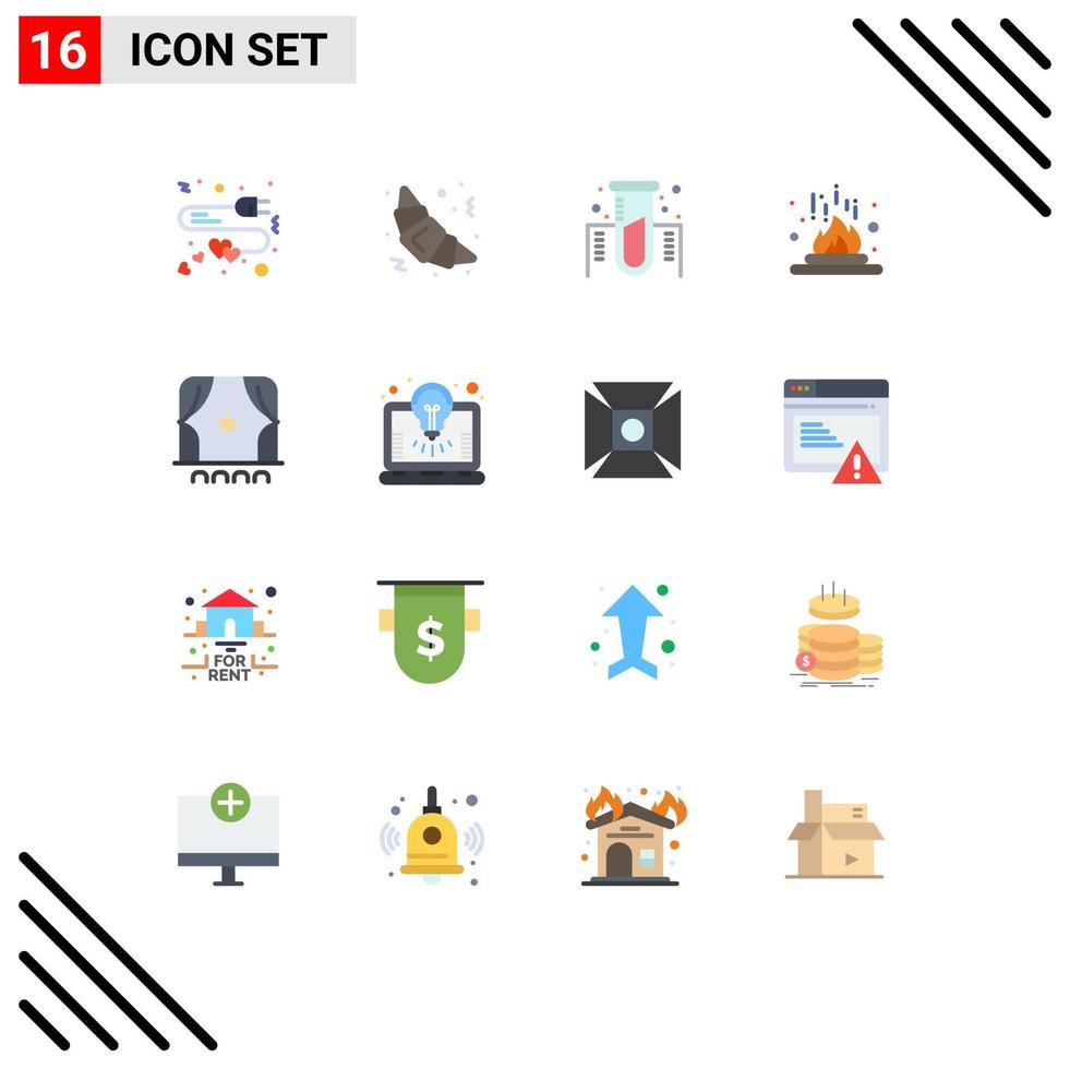 Universal Icon Symbols Group of 16 Modern Flat Colors of cinema science experiment laboratory fire Editable Pack of Creative Vector Design Elements