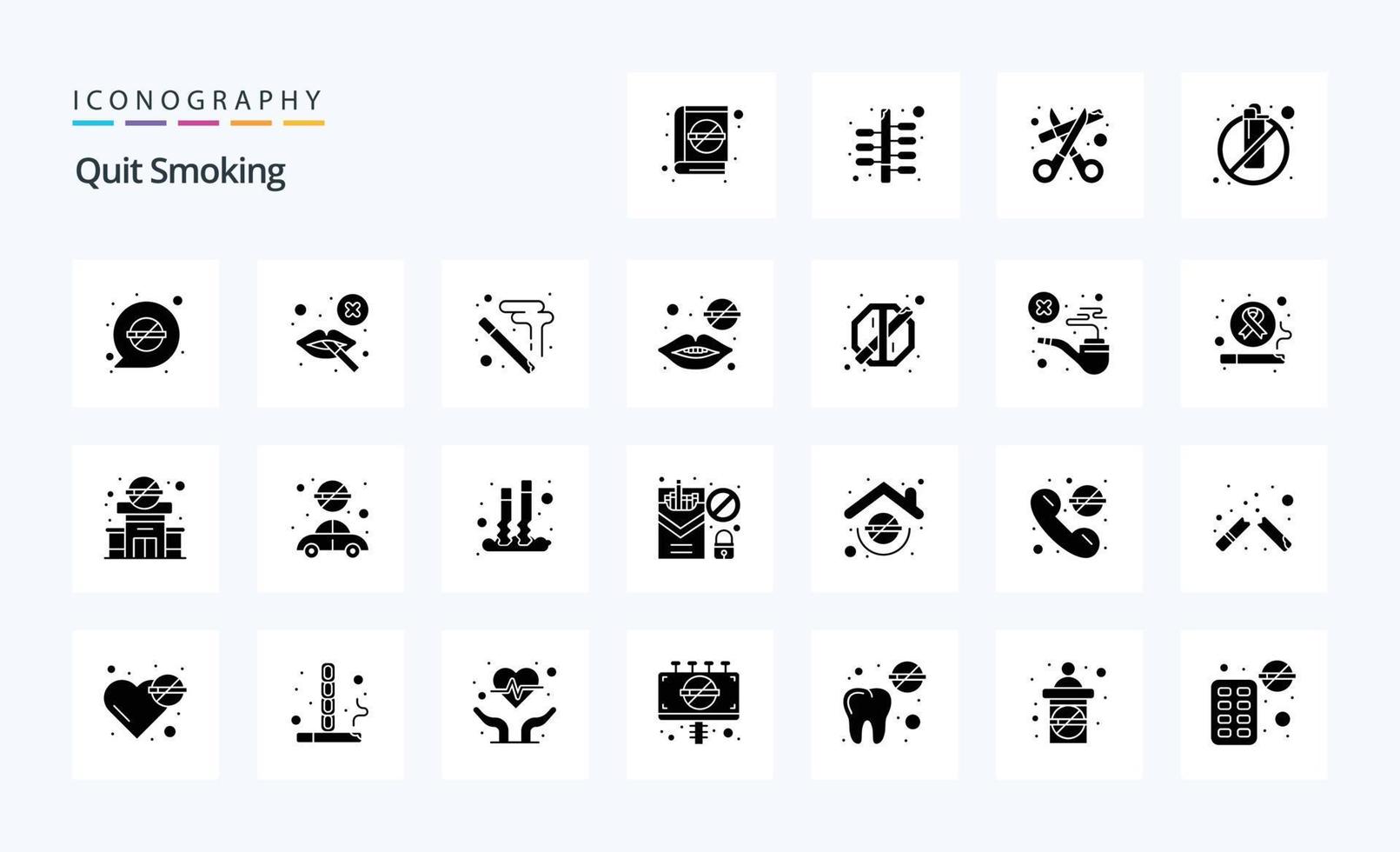 25 Quit Smoking Solid Glyph icon pack vector