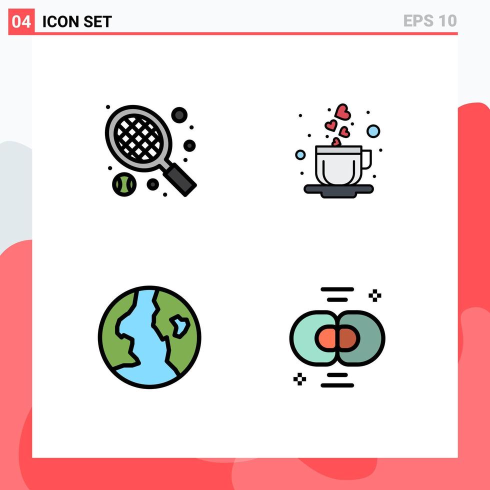 4 Creative Icons Modern Signs and Symbols of racket biochemistry coffee earth cell Editable Vector Design Elements