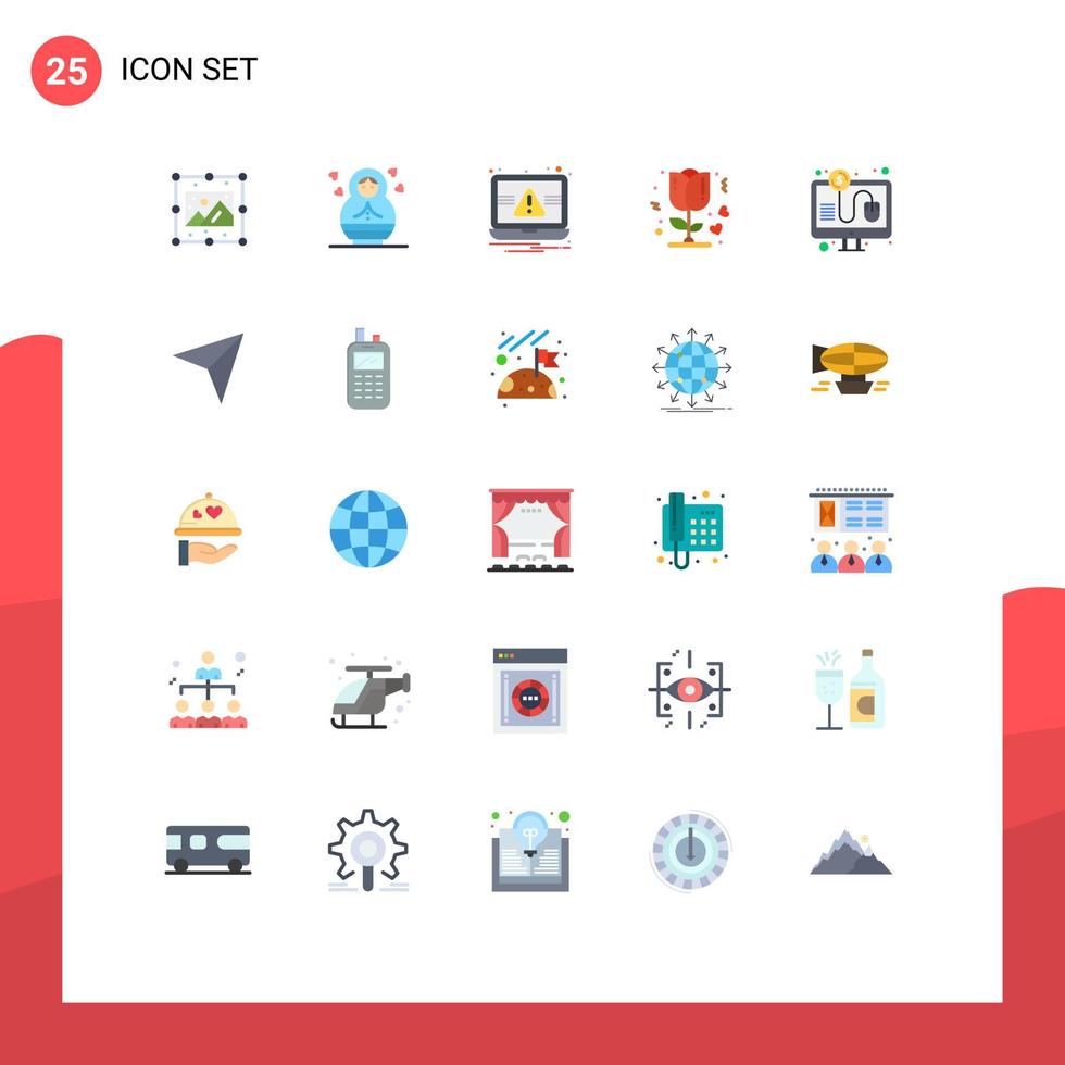 User Interface Pack of 25 Basic Flat Colors of per click laptop romantic rose Editable Vector Design Elements