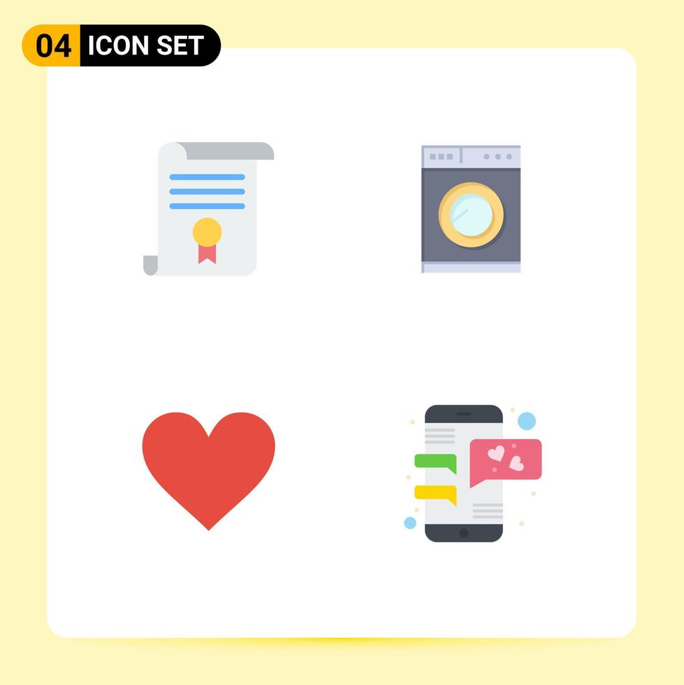 Editable Vector Line Pack of 4 Simple Flat Icons of certificate love document machine favorite Editable Vector Design Elements