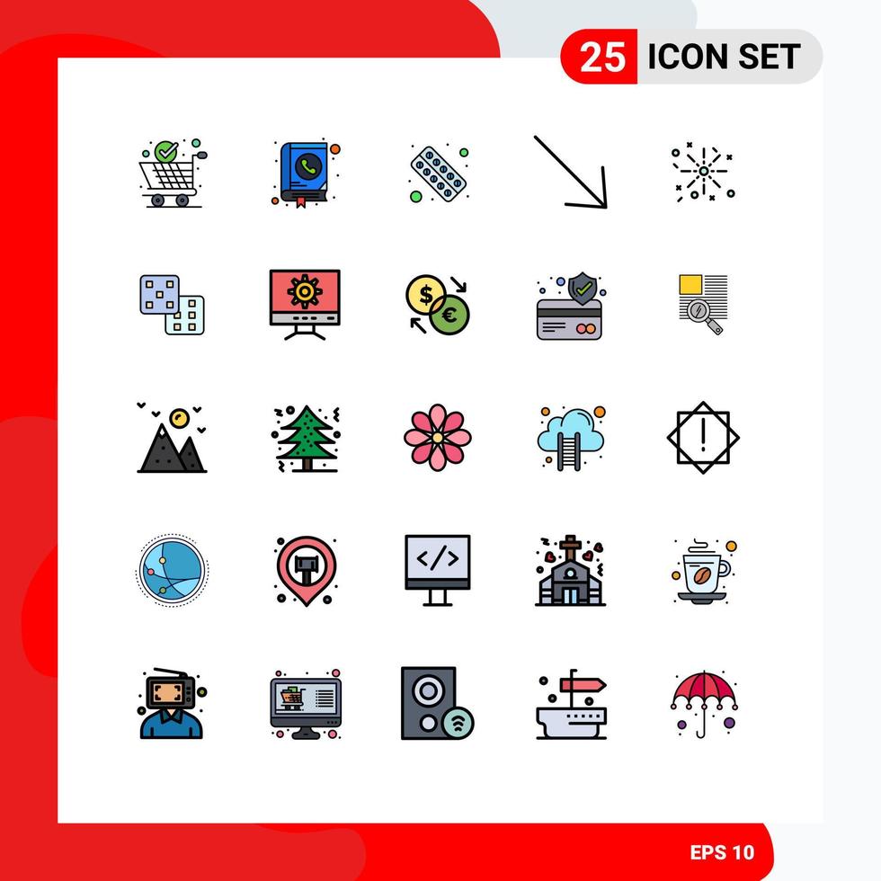 Pictogram Set of 25 Simple Filled line Flat Colors of fire right address arrow health Editable Vector Design Elements