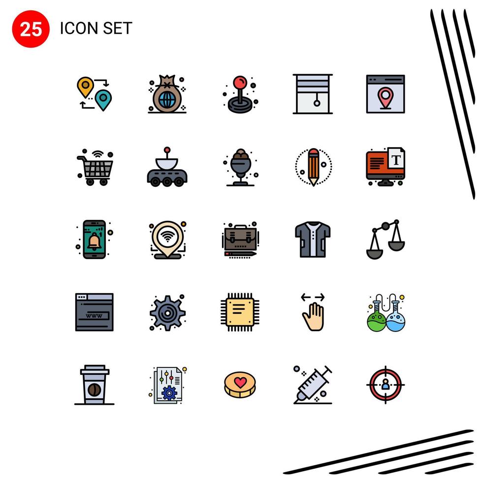 25 Universal Filled line Flat Colors Set for Web and Mobile Applications rolled interior investment design play Editable Vector Design Elements