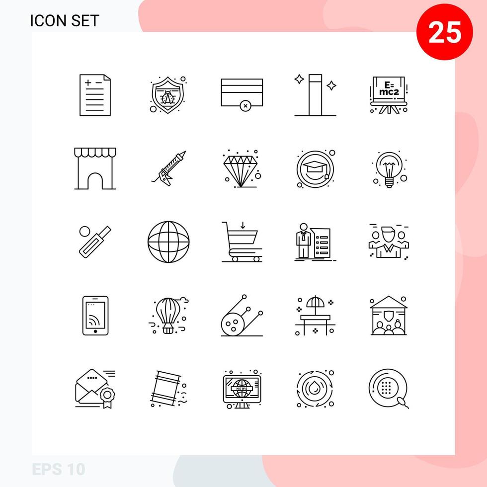 25 User Interface Line Pack of modern Signs and Symbols of institute building science money formula wizard Editable Vector Design Elements