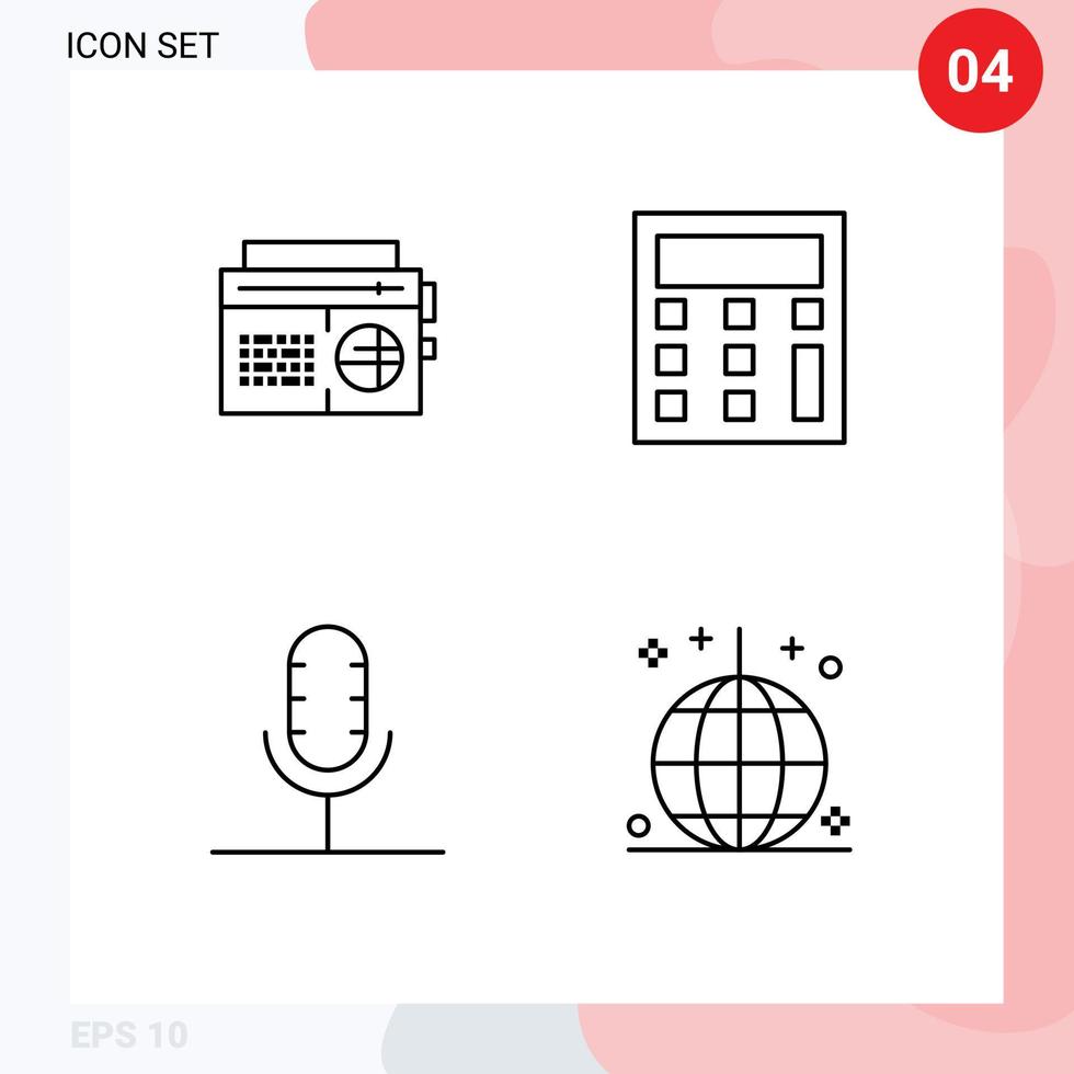 4 Universal Filledline Flat Colors Set for Web and Mobile Applications radio mic media math record Editable Vector Design Elements