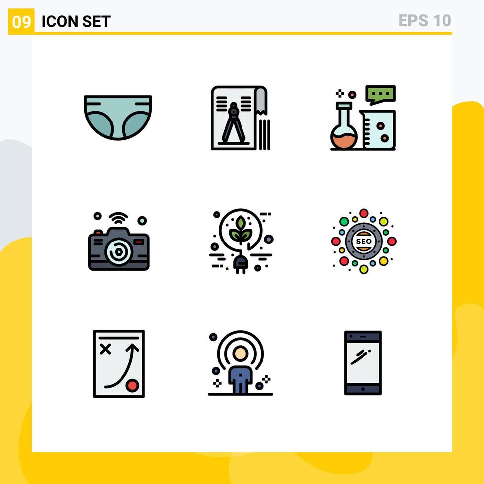 Universal Icon Symbols Group of 9 Modern Filledline Flat Colors of internet of things image file camera lab equipment Editable Vector Design Elements