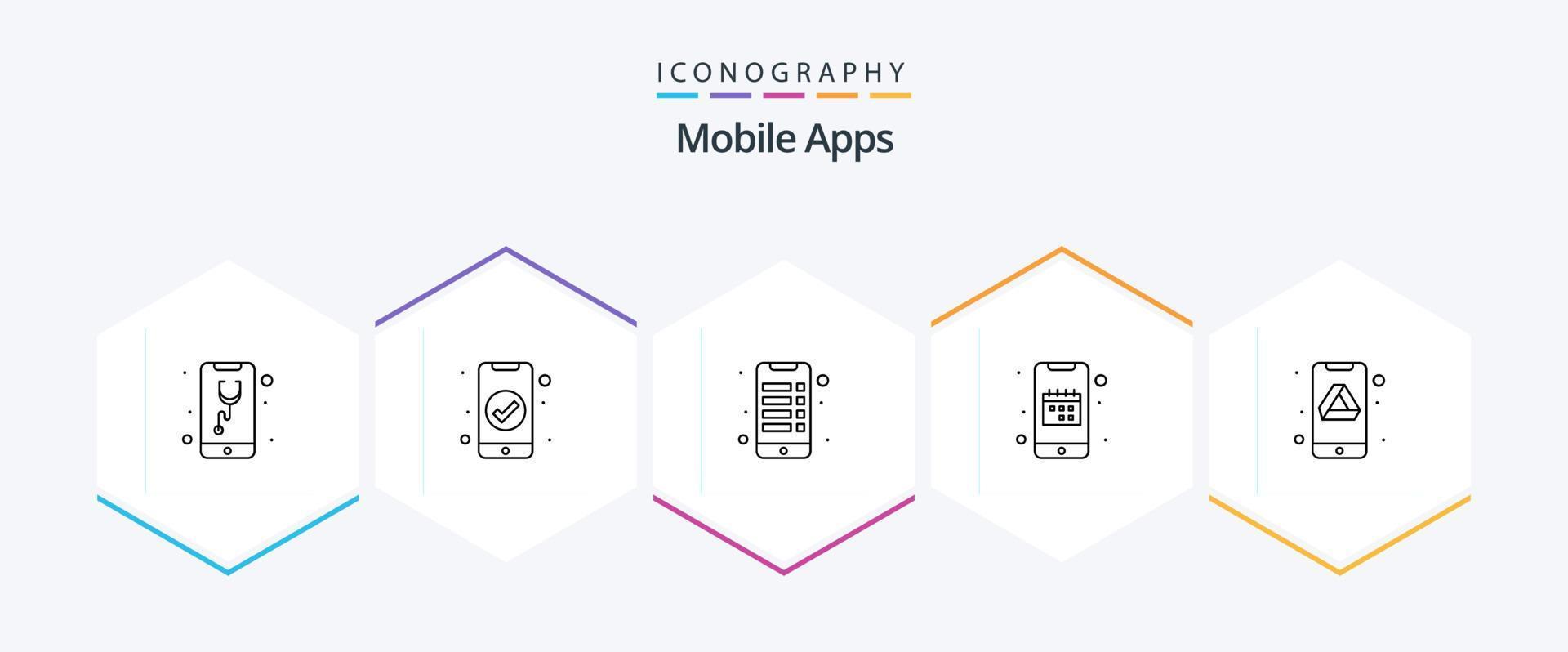 Mobile Apps 25 Line icon pack including mobile. calendar. ui. app. interaction vector