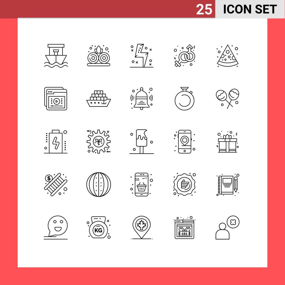 Universal Icon Symbols Group of 25 Modern Lines of piece venus charge male female Editable Vector Design Elements