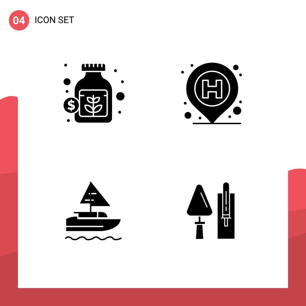 Editable Vector Line Pack of 4 Simple Solid Glyphs of currency ship savings pin country Editable Vector Design Elements