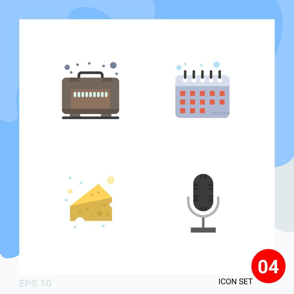 paquete de interfaz de usuario de 4 iconos planos básicos de elementos de diseño vectorial editables de micrófono de queso de planificación de dieta de audio de caso vector