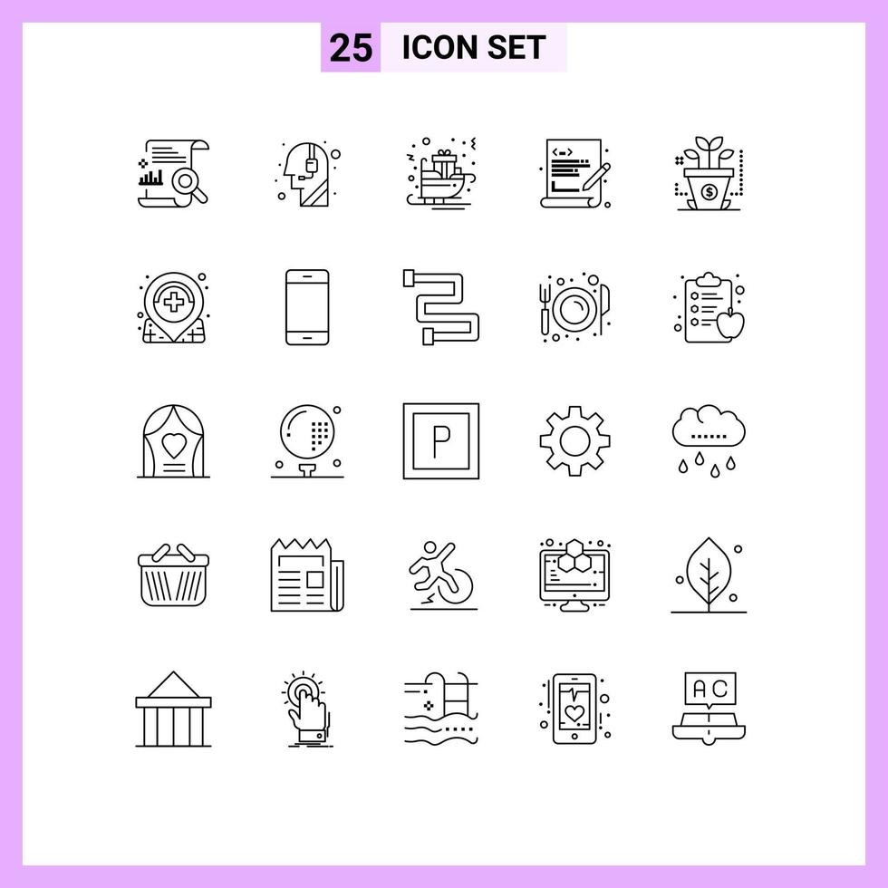 25 User Interface Line Pack of modern Signs and Symbols of web coding language call centre coding sled Editable Vector Design Elements