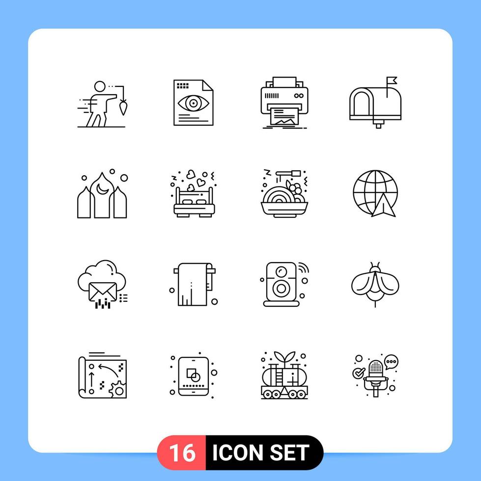 Pictogram Set of 16 Simple Outlines of email contact computing communication hardware Editable Vector Design Elements