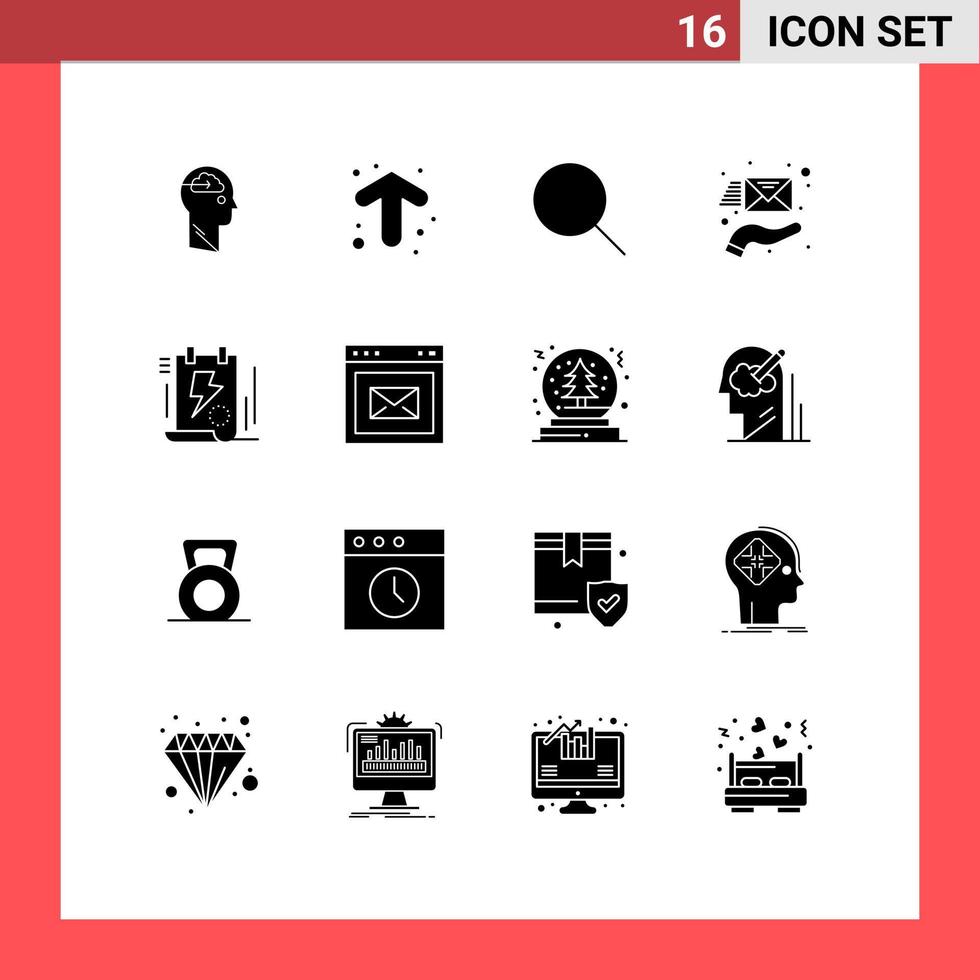 16 Universal Solid Glyph Signs Symbols of document hand direction envelope ui Editable Vector Design Elements