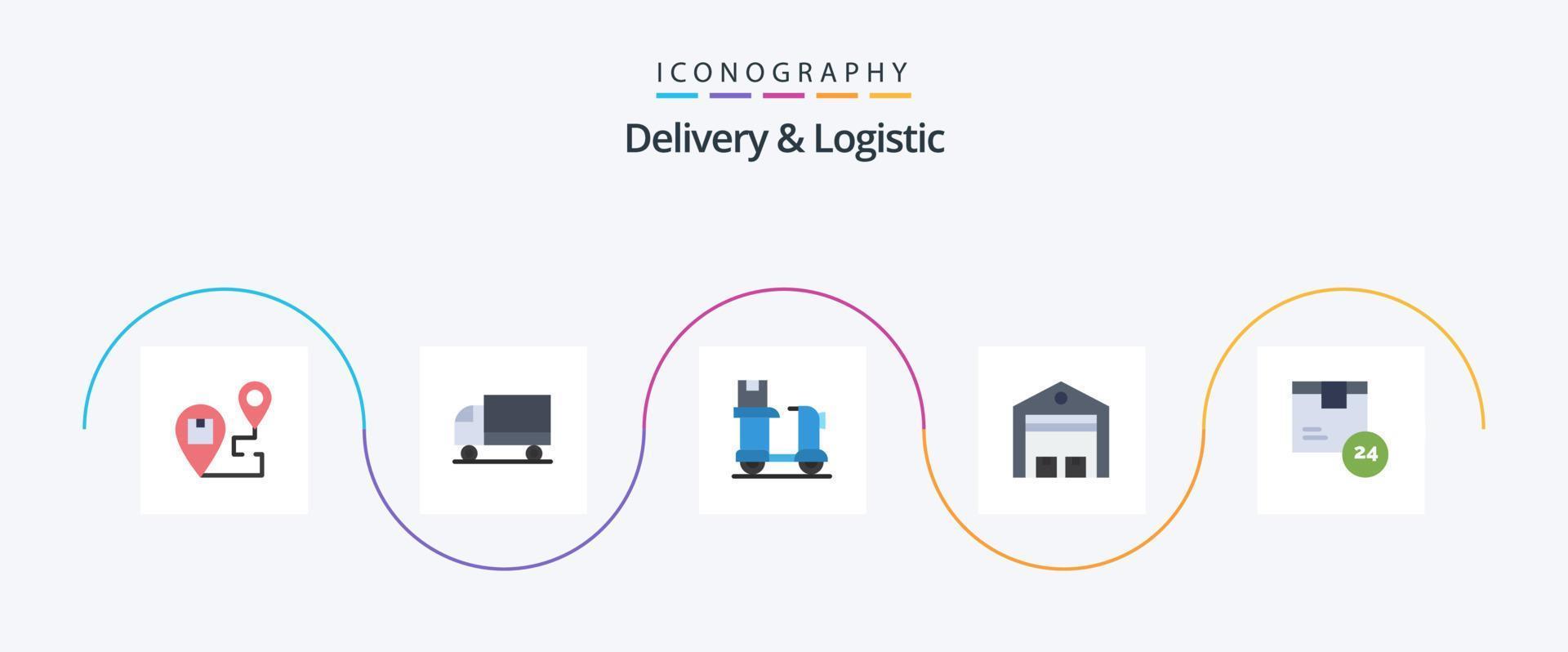 Paquete de 5 iconos planos de entrega y logística, incluido el envío. entrega. transporte. producto. entrega vector