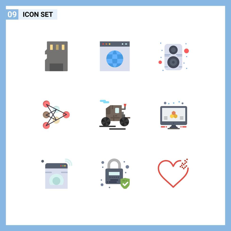 Universal Icon Symbols Group of 9 Modern Flat Colors of old transportation data computer algorithm learning Editable Vector Design Elements