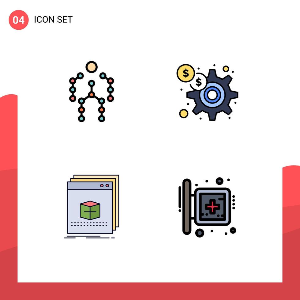 Stock Vector Icon Pack of 4 Line Signs and Symbols for action software human finance application Editable Vector Design Elements
