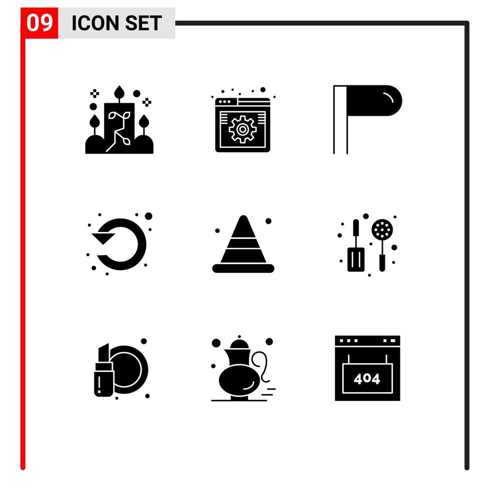 Pack of 9 creative Solid Glyphs of cone up web rotate refresh Editable Vector Design Elements