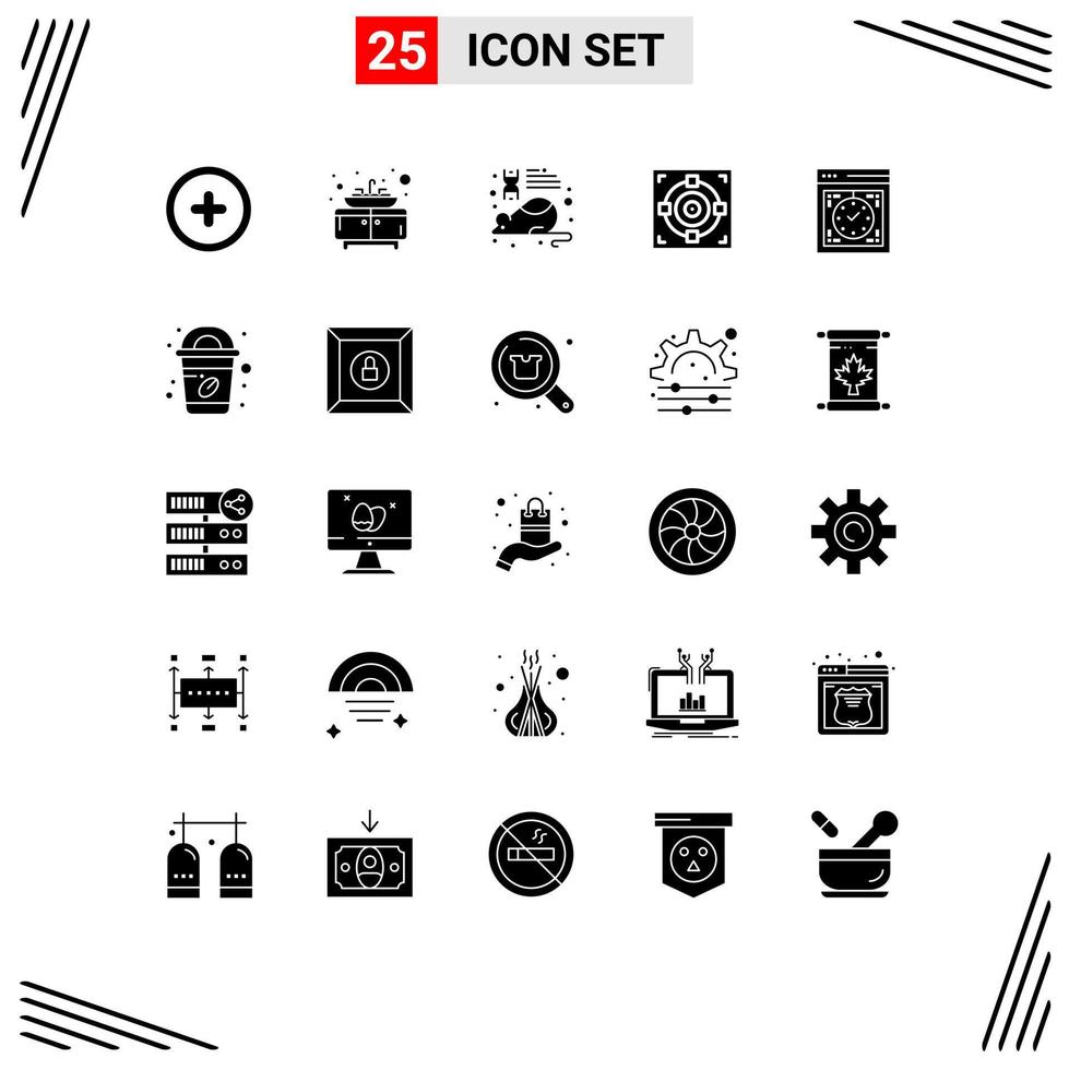 Pack of 25 creative Solid Glyphs of watch development mouse computer success Editable Vector Design Elements